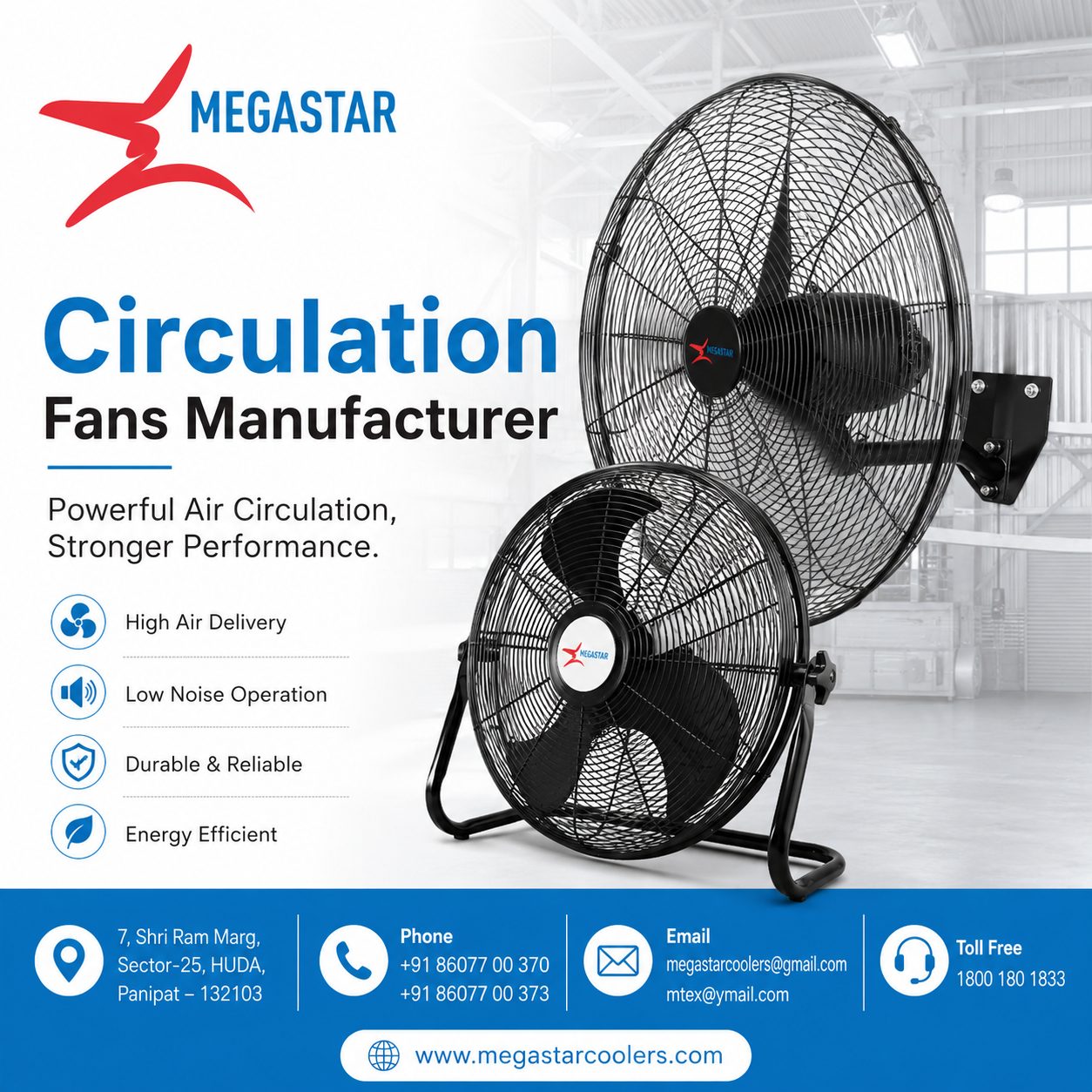 Top Circulation Fan Manufacturers in Delhi  -  Megastar Coolers