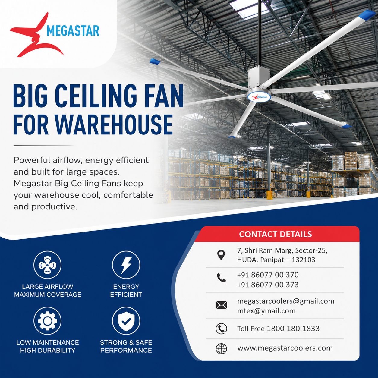 Big Ceiling Fan for Warehouse | Best Large Industrial Celling Fans in India